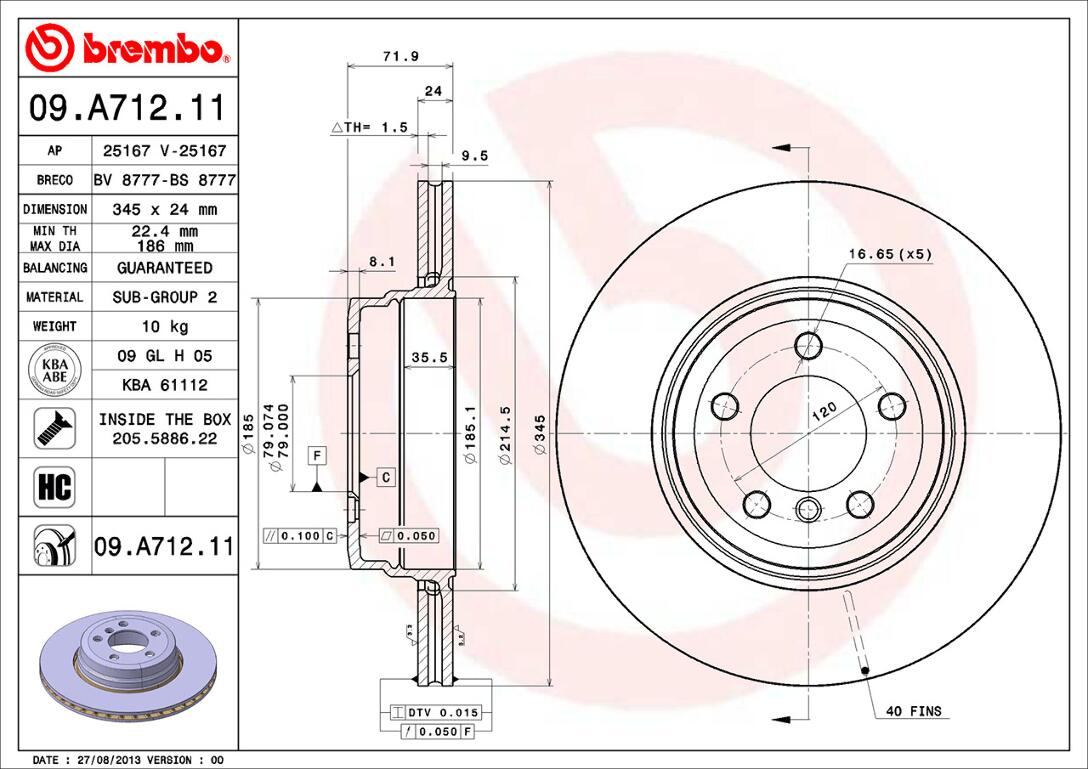 BMW Brembo Disc Brake Rotor - Rear (345mm) 34216864054